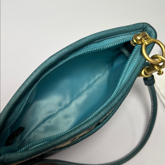 🌺 COACH SLIM BLUE POCKET LEATHER AND CANVAS SIGNATURE C WRISTLET BAG VINTAGE - Picture 6 of 10